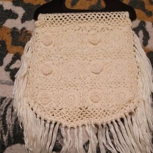 Elegant Cream Crochet Fringe Bag